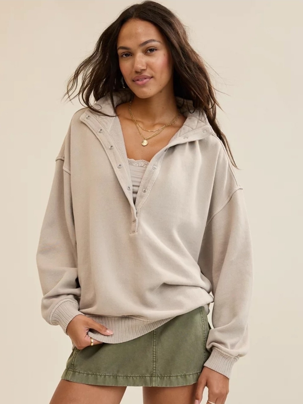 aerie Oh Snap! Beige Sweatshirt - Size XL